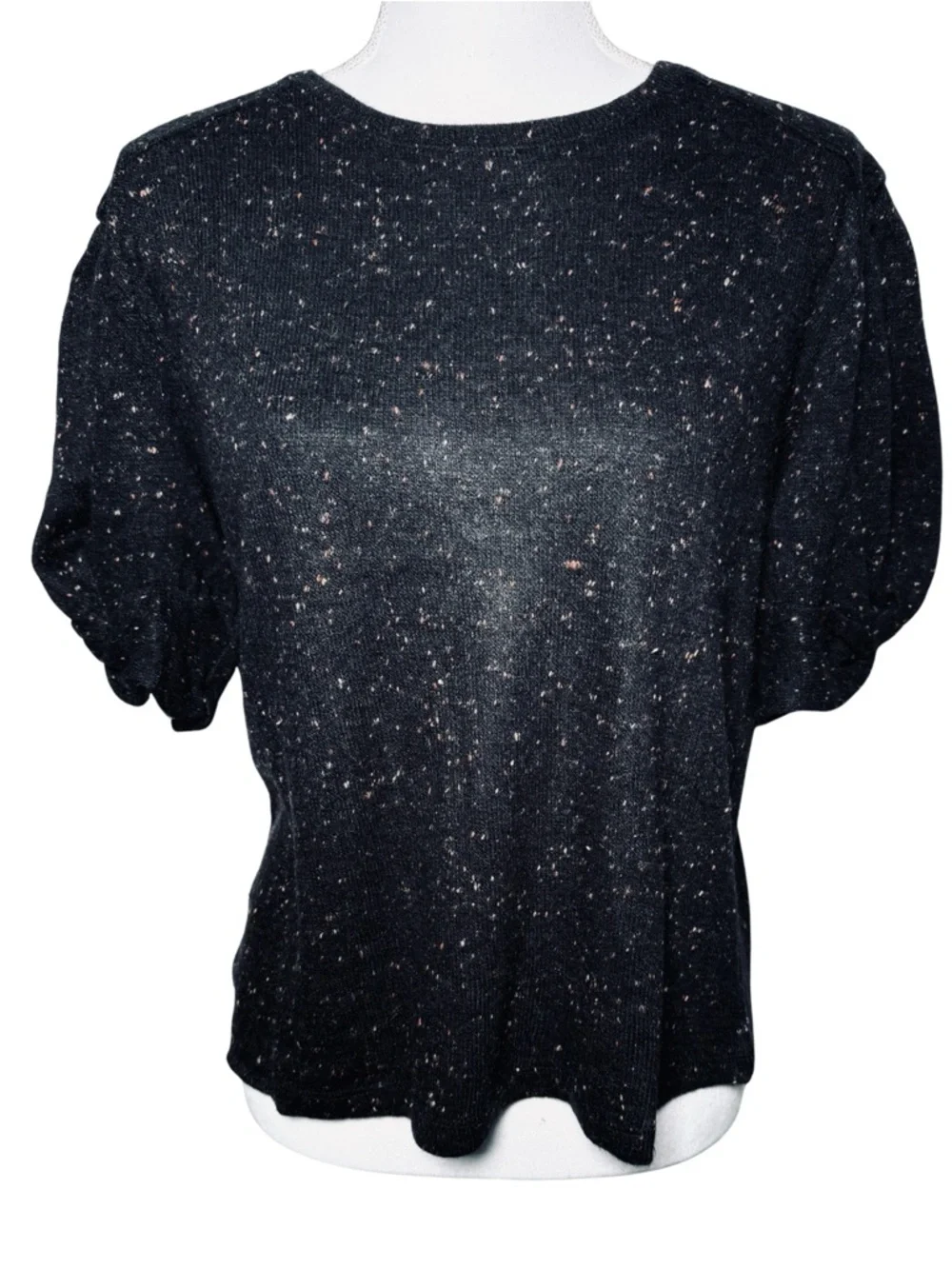 hello nite Black Speckled Crewneck Sweater‎ — Short Puff Sleeve Women Medium NWT